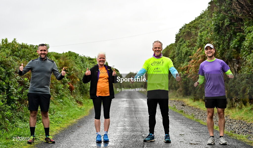 23 October 2021; Parkrun Ireland in partnership with Vhi, added a new parkrun at Achill Greenway on Saturday, 23rd of October, with the introduction of the Achill Greenway parkrun at Achill Greenway, Great Western Greenway in Achill, Mayo. Parkruns take place over a 5km course weekly, are free to enter and are open to all ages and abilities, providing a fun and safe environment to enjoy exercise. To register for a parkrun near you visit www.parkrun.ie. Pictured at the parkrun are, from left, Dominic Vesey, from The Wirral in England, Monica Flanagan, from Malahide in Dublin, Brian Courtney from Fermanagh, Ashley Hayes from Poolbeg in Dublin. Photo by Brendan Moran/Sportsfile