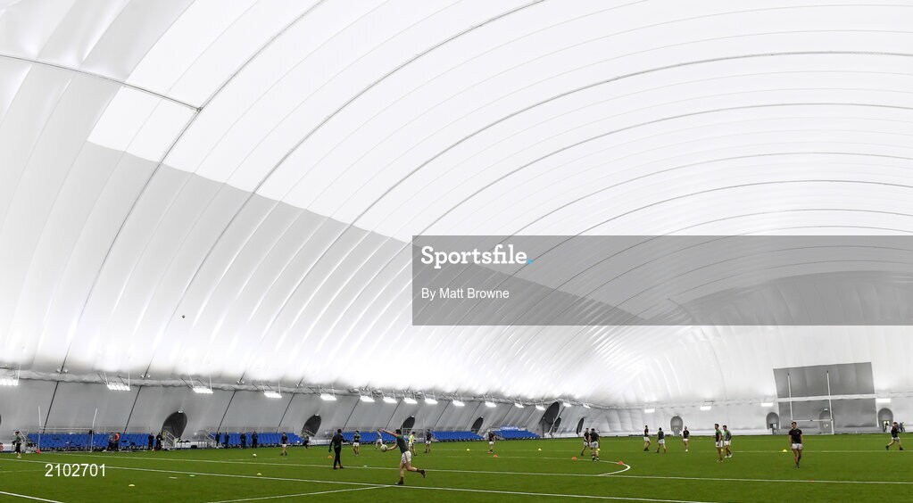 23 October 2021; Ballina Stephenites players warm-up before the Mayo County Senior Club Football Championship Quarter-Final match between Westport St Patrick's and Ballina Stephenites at Connacht GAA Centre in Bekan, Mayo. Photo by Matt Browne/Sportsfile