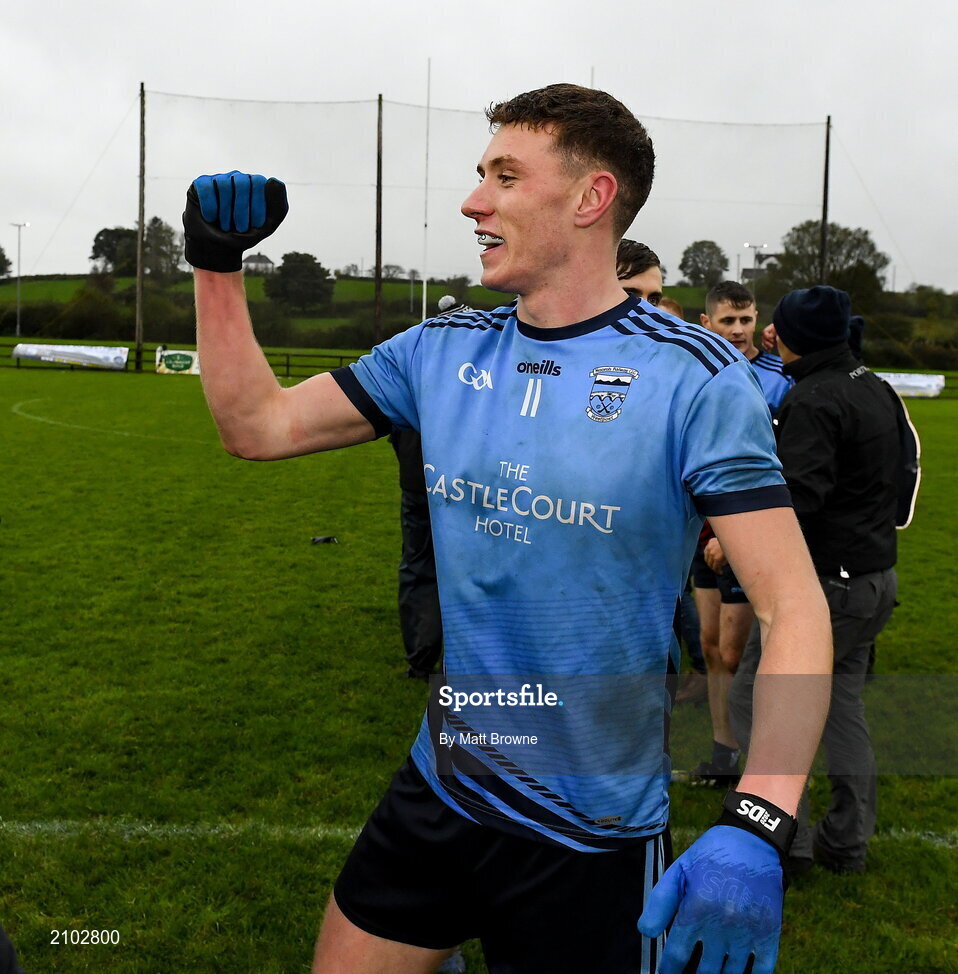 23 October 2021; Westport St Patrick's match winner Fionn McDonagh celebrates after the Mayo County Senior Club Football Championship Quarter-Final match between Westport St Patrick's and Ballina Stephenites at Connacht GAA Centre in Bekan, Mayo. Photo by Matt Browne/Sportsfile