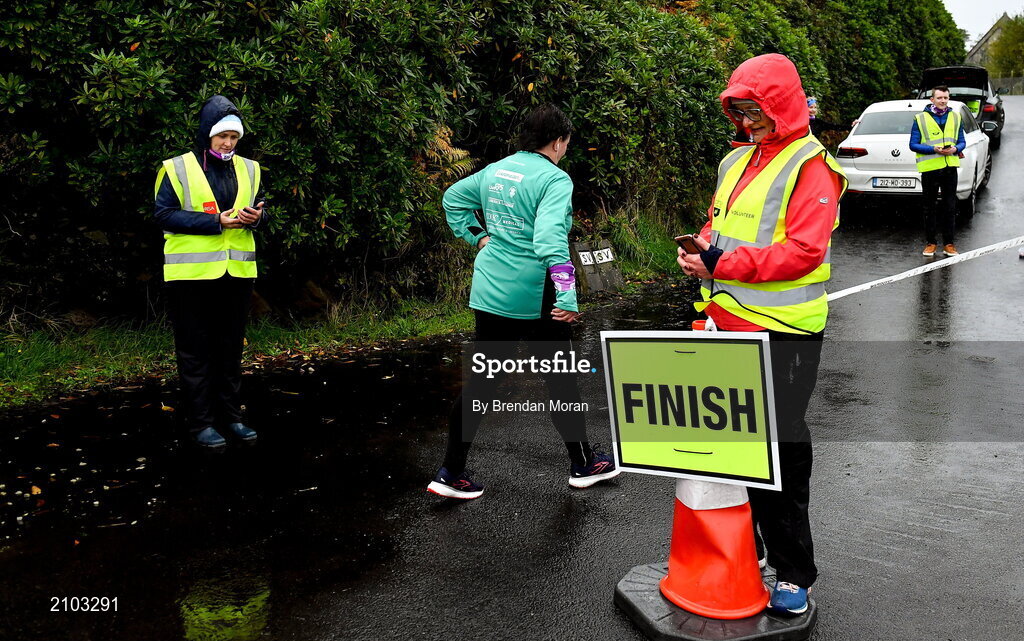 23 October 2021; Parkrun Ireland in partnership with Vhi, added a new parkrun at Achill Greenway on Saturday, 23rd of October, with the introduction of the Achill Greenway parkrun at Achill Greenway, Great Western Greenway in Achill, Mayo. Parkruns take place over a 5km course weekly, are free to enter and are open to all ages and abilities, providing a fun and safe environment to enjoy exercise. To register for a parkrun near you visit www.parkrun.ie. Pictured at the parkrun are volunteers at the finish line. Photo by Brendan Moran/Sportsfile