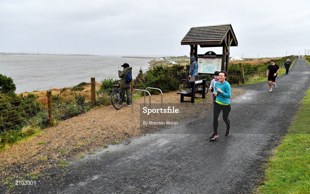 23 October 2021; Parkrun Ireland in partnership with Vhi, added a new parkrun at Achill Greenway on Saturday, 23rd of October, with the introduction of the Achill Greenway parkrun at Achill Greenway, Great Western Greenway in Achill, Mayo. Parkruns take place over a 5km course weekly, are free to enter and are open to all ages and abilities, providing a fun and safe environment to enjoy exercise. To register for a parkrun near you visit www.parkrun.ie. Pictured is a participant during the parkrun. Photo by Brendan Moran/Sportsfile