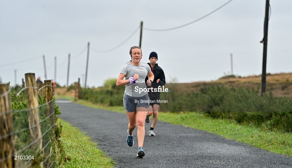 23 October 2021; Parkrun Ireland in partnership with Vhi, added a new parkrun at Achill Greenway on Saturday, 23rd of October, with the introduction of the Achill Greenway parkrun at Achill Greenway, Great Western Greenway in Achill, Mayo. Parkruns take place over a 5km course weekly, are free to enter and are open to all ages and abilities, providing a fun and safe environment to enjoy exercise. To register for a parkrun near you visit www.parkrun.ie. Pictured is a participant during the parkrun. Photo by Brendan Moran/Sportsfile