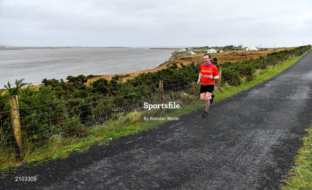 23 October 2021; Parkrun Ireland in partnership with Vhi, added a new parkrun at Achill Greenway on Saturday, 23rd of October, with the introduction of the Achill Greenway parkrun at Achill Greenway, Great Western Greenway in Achill, Mayo. Parkruns take place over a 5km course weekly, are free to enter and are open to all ages and abilities, providing a fun and safe environment to enjoy exercise. To register for a parkrun near you visit www.parkrun.ie. Pictured is a participant during the parkrun. Photo by Brendan Moran/Sportsfile