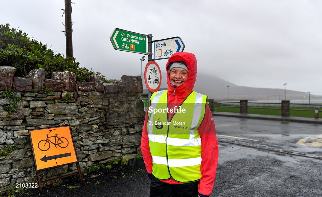 23 October 2021; Parkrun Ireland in partnership with Vhi, added a new parkrun at Achill Greenway on Saturday, 23rd of October, with the introduction of the Achill Greenway parkrun at Achill Greenway, Great Western Greenway in Achill, Mayo. Parkruns take place over a 5km course weekly, are free to enter and are open to all ages and abilities, providing a fun and safe environment to enjoy exercise. To register for a parkrun near you visit www.parkrun.ie. Pictured at the parkrun is volunteer Rosemary Lynchehaun. Photo by Brendan Moran/Sportsfile