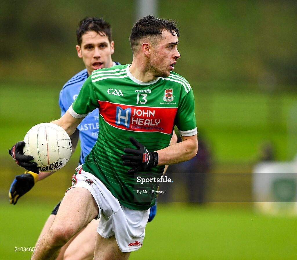 23 October 2021; Ciaran Treacy of Ballina Stephenites during the Mayo County Senior Club Football Championship Quarter-Final match between Westport St Patrick's and Ballina Stephenites at Connacht GAA Centre in Bekan, Mayo. Photo by Matt Browne/Sportsfile