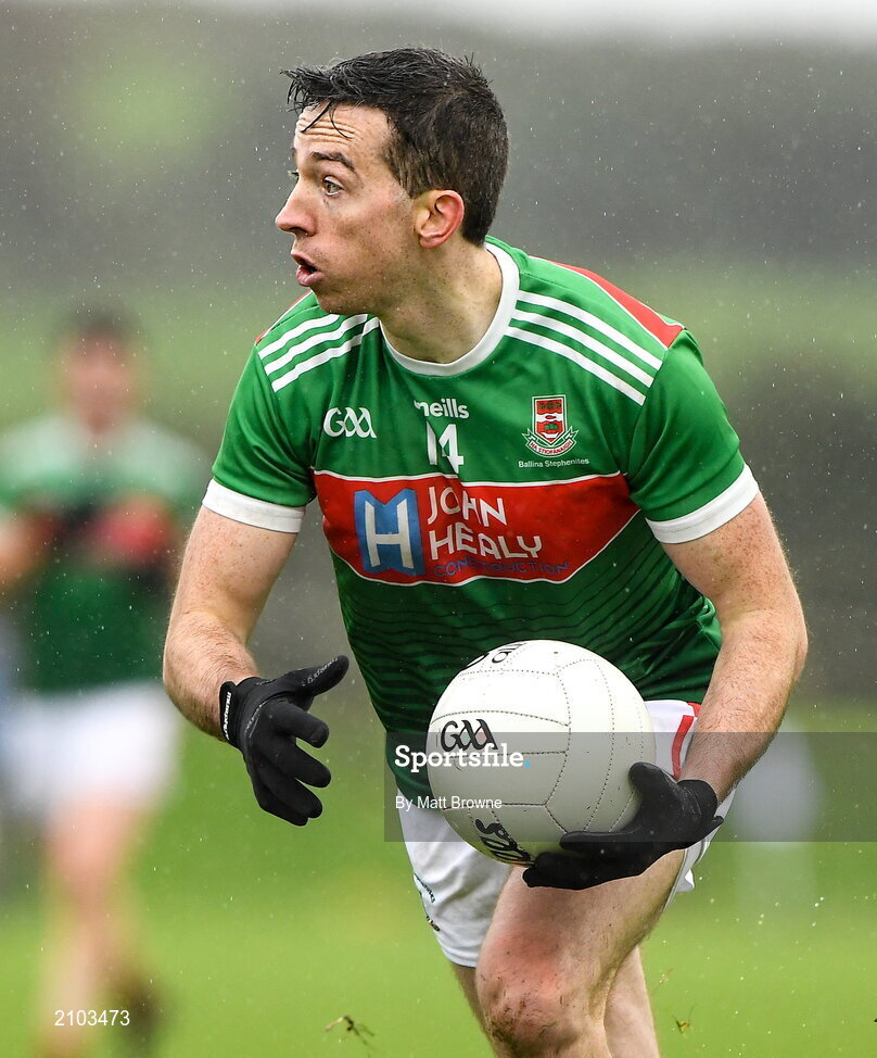 23 October 2021; Evan Regan of Ballina Stephenites during the Mayo County Senior Club Football Championship Quarter-Final match between Westport St Patrick's and Ballina Stephenites at Connacht GAA Centre in Bekan, Mayo. Photo by Matt Browne/Sportsfile