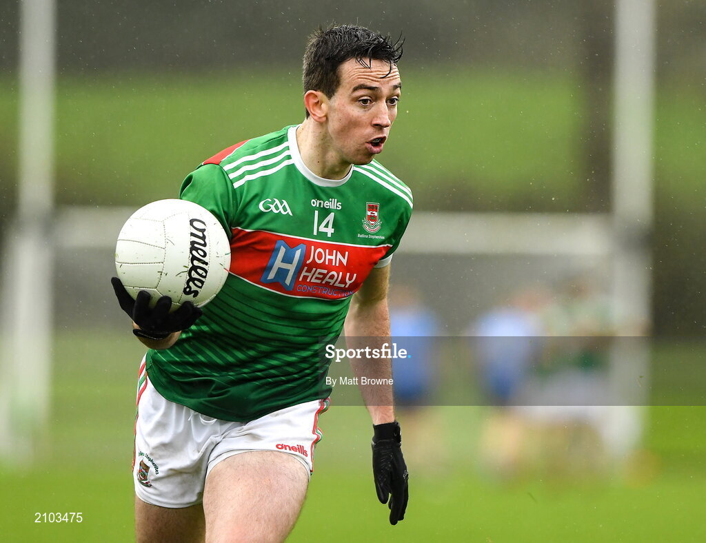 23 October 2021; Evan Regan of Ballina Stephenites during the Mayo County Senior Club Football Championship Quarter-Final match between Westport St Patrick's and Ballina Stephenites at Connacht GAA Centre in Bekan, Mayo. Photo by Matt Browne/Sportsfile