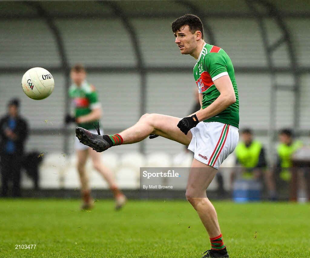 23 October 2021; Jack Irwin of Ballina Stephenites during the Mayo County Senior Club Football Championship Quarter-Final match between Westport St Patrick's and Ballina Stephenites at Connacht GAA Centre in Bekan, Mayo. Photo by Matt Browne/Sportsfile