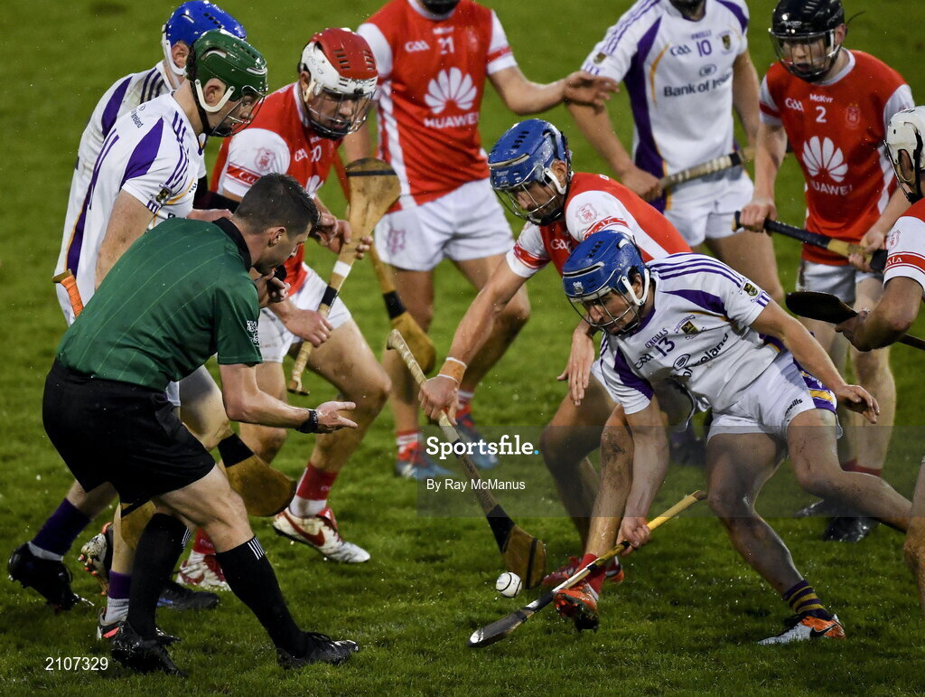 31 October 2021; Referee Sean Stack throws in the sliotar during the Go Ahead Dublin County Senior Club Hurling Championship Semi-Final match between Cuala and Kilmacud Crokes at Parnell Park in Dublin. Photo by Ray McManus/Sportsfile
