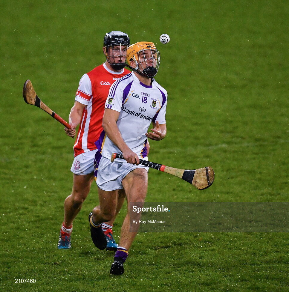 31 October 2021; James Dillon of Kilmacud Crokes in action against Eoghan O'Callaghan of Cuala during the Go Ahead Dublin County Senior Club Hurling Championship Semi-Final match between Cuala and Kilmacud Crokes at Parnell Park in Dublin. Photo by Ray McManus/Sportsfile