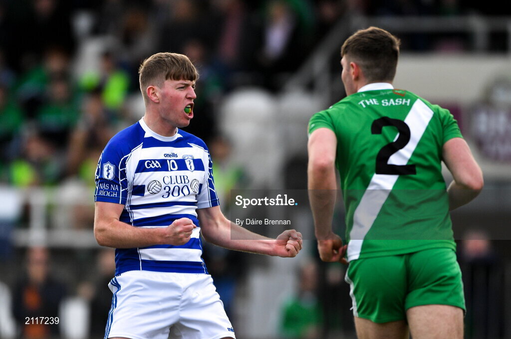 7 November 2021; Dermot Hanifin of Naas celebrates after scoring a point during the Kildare County Senior Club Football Championship Final match between Naas and Sarsfields at St Conleth's Park in Newbridge, Kildare. Photo by Daire Brennan/Sportsfile
