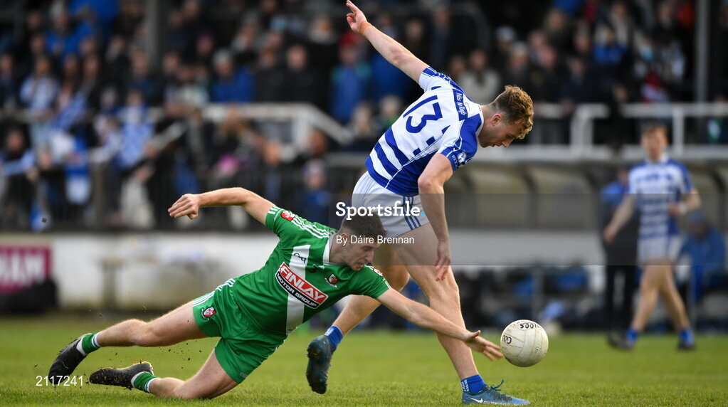 7 November 2021; Darragh Kirwan of Naas in action against Shea Ryan of Sarsfields during the Kildare County Senior Club Football Championship Final match between Naas and Sarsfields at St Conleth's Park in Newbridge, Kildare. Photo by Daire Brennan/Sportsfile