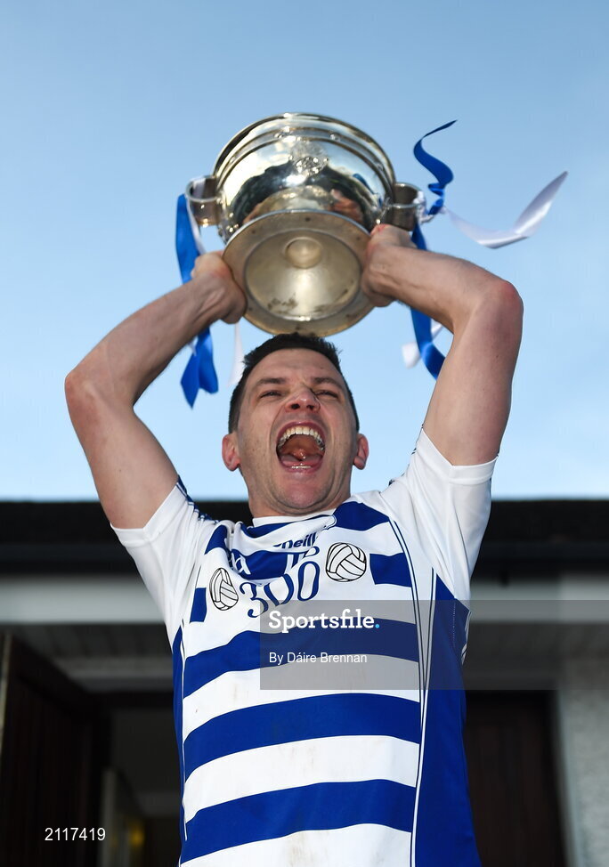7 November 2021; Eamonn Callaghan of Naas lifts the cup after the Kildare County Senior Club Football Championship Final match between Naas and Sarsfields at St Conleth's Park in Newbridge, Kildare. Photo by Daire Brennan/Sportsfile