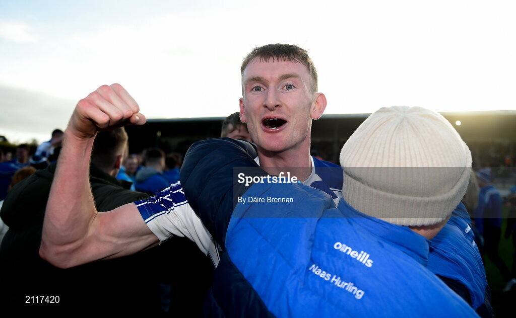 7 November 2021; James Burke of Naas celebrates with supporters after the Kildare County Senior Club Football Championship Final match between Naas and Sarsfields at St Conleth's Park in Newbridge, Kildare. Photo by Daire Brennan/Sportsfile