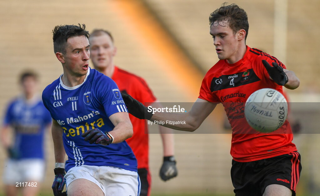 7 November 2021; Ronan Boyle of Truagh in action against Shane Carey of Scotstown during the Monaghan County Senior Club Football Championship Final match between Scotstown and Truagh at St Tiernachs Park in Clones, Monaghan. Photo by Philip Fitzpatrick/Sportsfile