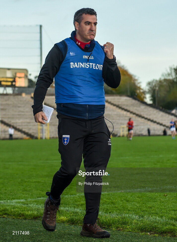 7 November 2021; Scotstown manager Colin McAree celebrates after his team scored a goal during the Monaghan County Senior Club Football Championship Final match between Scotstown and Truagh at St Tiernachs Park in Clones, Monaghan. Photo by Philip Fitzpatrick/Sportsfile