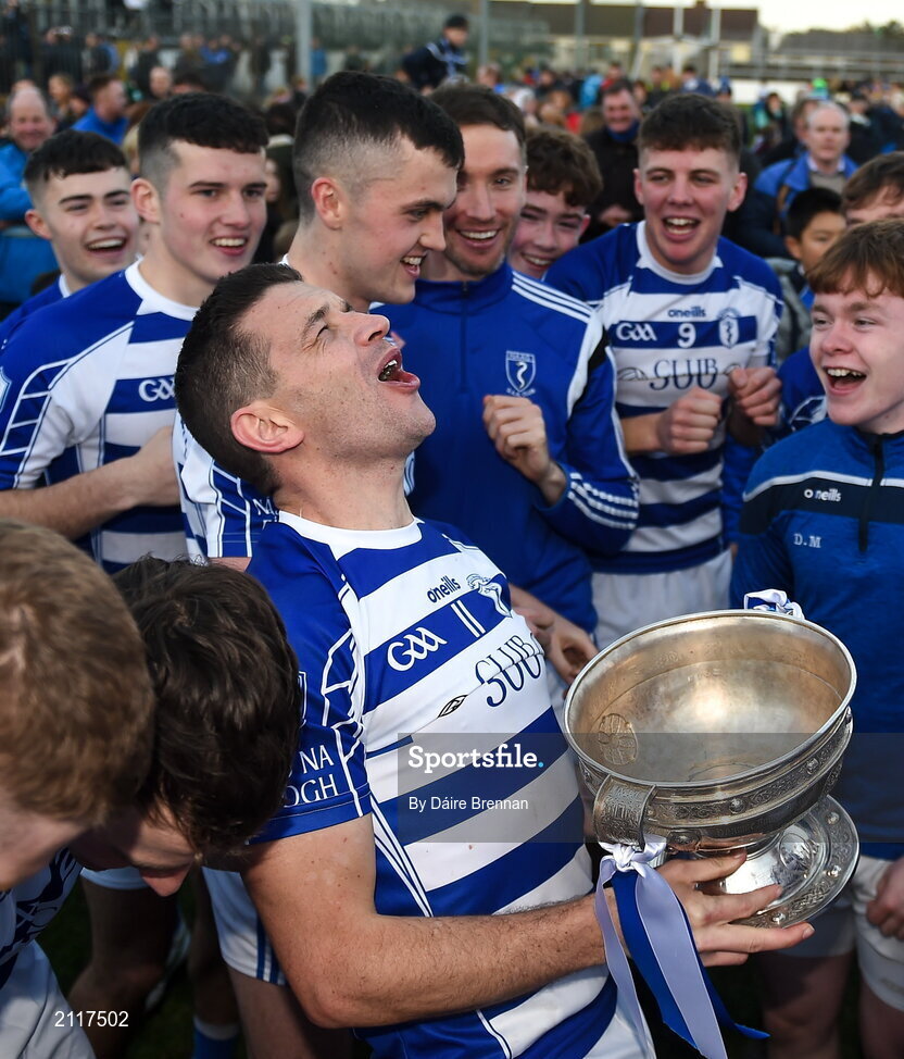 7 November 2021; Naas captain Eamonn Callaghan celebrates after the Kildare County Senior Club Football Championship Final match between Naas and Sarsfields at St Conleth's Park in Newbridge, Kildare. Photo by Daire Brennan/Sportsfile