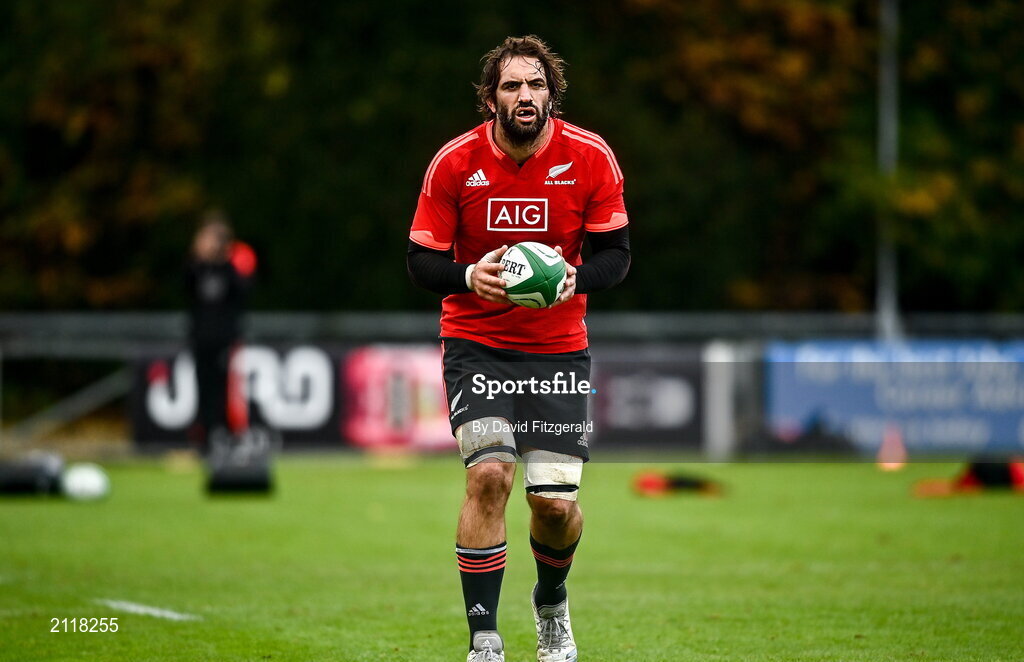 9 November 2021; Sam Whitelock during New Zealand All Blacks rugby squad training at UCD Bowl in Dublin. Photo by David Fitzgerald/Sportsfile