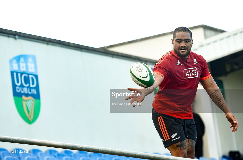 9 November 2021; Ofa Tuungafasi during New Zealand All Blacks rugby squad training at UCD Bowl in Dublin. Photo by David Fitzgerald/Sportsfile