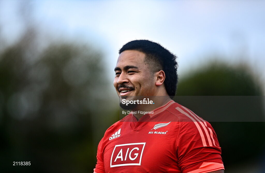 9 November 2021; Asafo Aumua during New Zealand All Blacks rugby squad training at UCD Bowl in Dublin. Photo by David Fitzgerald/Sportsfile