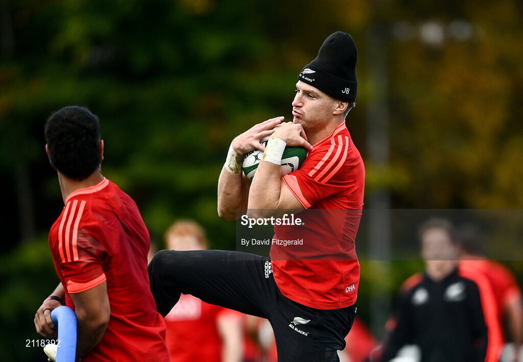 9 November 2021; Jordie Barrett during New Zealand All Blacks rugby squad training at UCD Bowl in Dublin. Photo by David Fitzgerald/Sportsfile