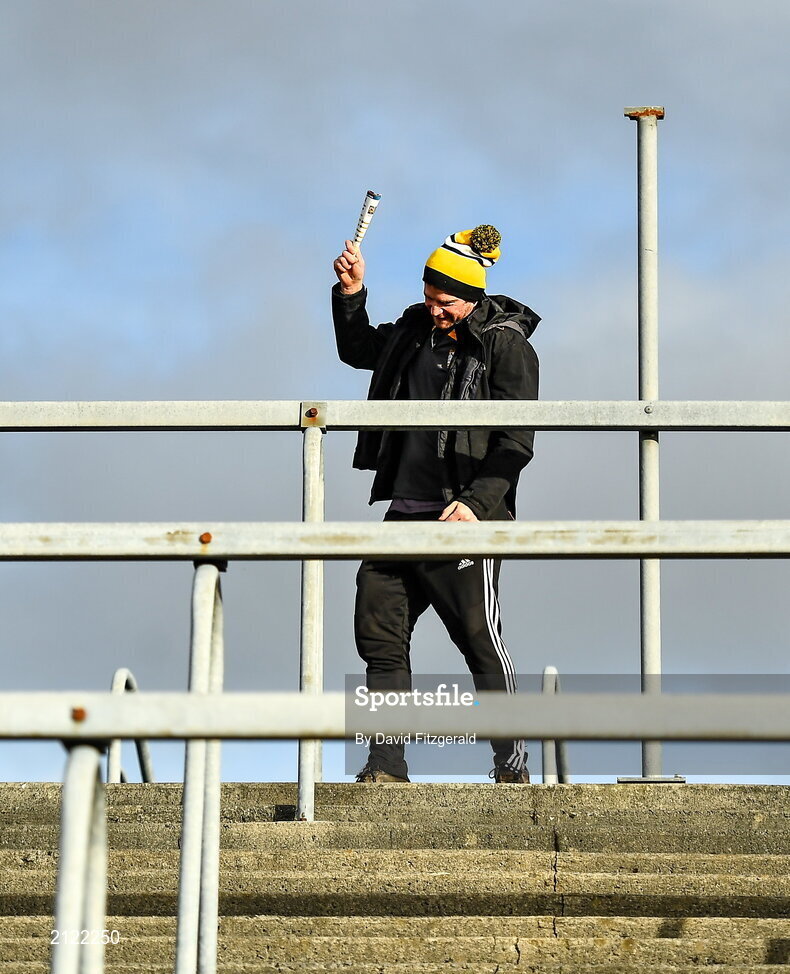 14 November 2021; Mountbellew Moylough supporter Mark Geraghty celebrates his side's first goal during the Galway County Senior Club Football Championship Final match between Corofin and Mountbellew / Moylough at Pearse Stadium in Galway. Photo by David Fitzgerald/Sportsfile