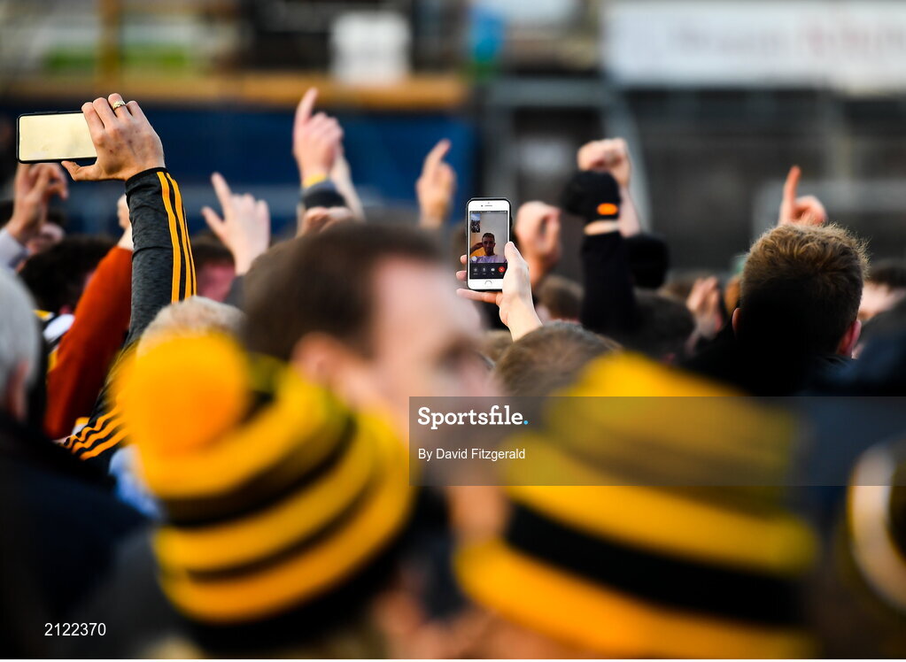 14 November 2021; A supporter facetimes former Mountbellew Moylough player Cathal Kenny during the celebrations after the Galway County Senior Club Football Championship Final match between Corofin and Mountbellew / Moylough at Pearse Stadium in Galway. Photo by David Fitzgerald/Sportsfile