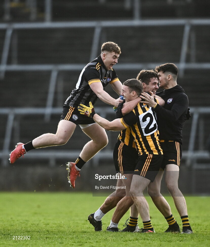 14 November 2021; Mountbellew Moylough players and supporters celebrate after the Galway County Senior Club Football Championship Final match between Corofin and Mountbellew / Moylough at Pearse Stadium in Galway. Photo by David Fitzgerald/Sportsfile