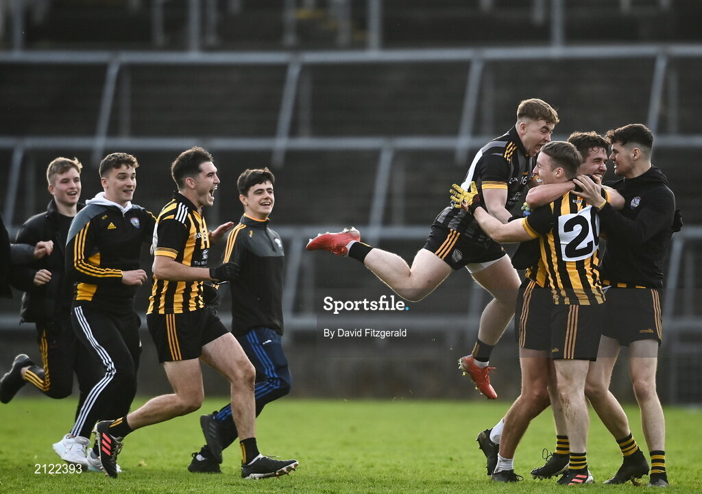 14 November 2021; Mountbellew Moylough players and supporters celebrate after the Galway County Senior Club Football Championship Final match between Corofin and Mountbellew / Moylough at Pearse Stadium in Galway. Photo by David Fitzgerald/Sportsfile
