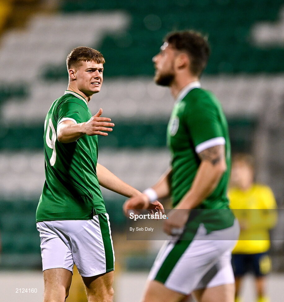 16 November 2021; Evan Fergusson of Republic of Ireland during the UEFA European U21 Championship qualifying group A match between Republic of Ireland and Sweden at Tallaght Stadium in Dublin. Photo by Seb Daly/Sportsfile