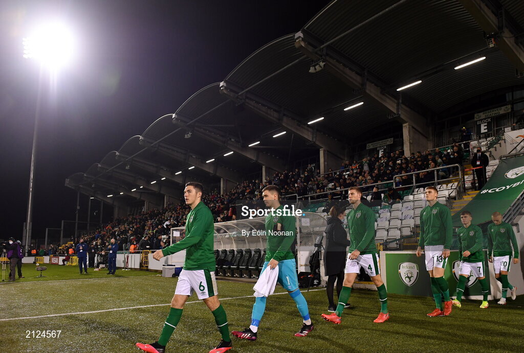 16 November 2021; Conor Coventry of Republic of Ireland leads his side out before the UEFA European U21 Championship qualifying group A match between Republic of Ireland and Sweden at Tallaght Stadium in Dublin. Photo by Eóin Noonan/Sportsfile