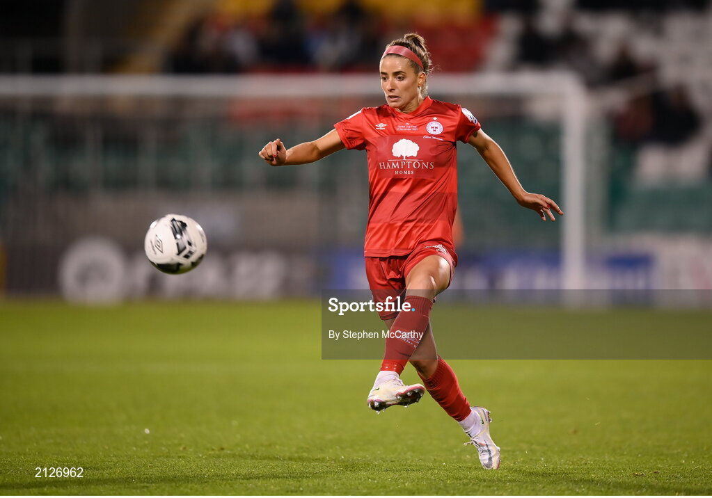 21 November 2021; Chloe Mustaki of Shelbourne during the 2021 EVOKE.ie FAI Women's Cup Final between Wexford Youths and Shelbourne at Tallaght Stadium in Dublin. Photo by Stephen McCarthy/Sportsfile