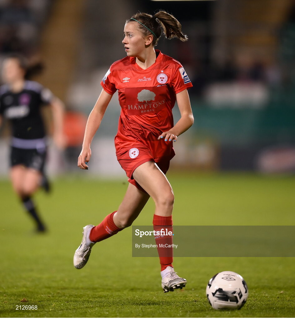 21 November 2021; Abbie Larkin of Shelbourne during the 2021 EVOKE.ie FAI Women's Cup Final between Wexford Youths and Shelbourne at Tallaght Stadium in Dublin. Photo by Stephen McCarthy/Sportsfile