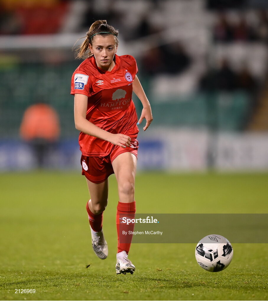 21 November 2021; Abbie Larkin of Shelbourne during the 2021 EVOKE.ie FAI Women's Cup Final between Wexford Youths and Shelbourne at Tallaght Stadium in Dublin. Photo by Stephen McCarthy/Sportsfile