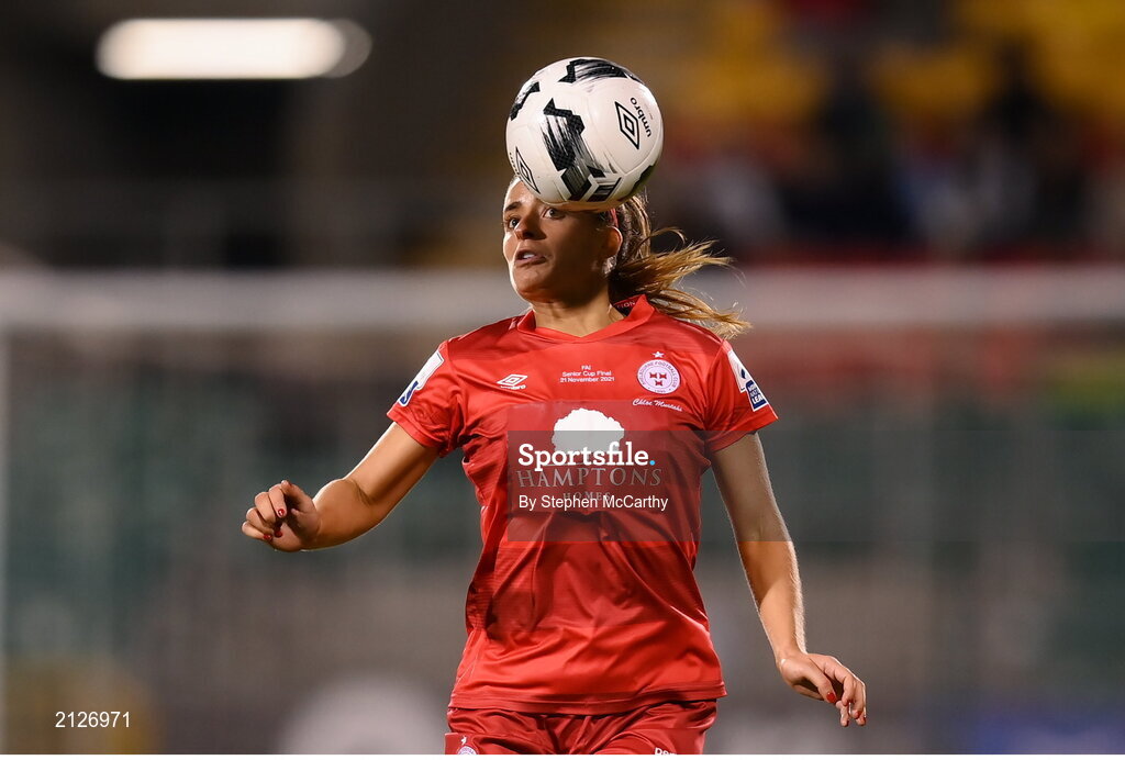 21 November 2021; Chloe Mustaki of Shelbourne during the 2021 EVOKE.ie FAI Women's Cup Final between Wexford Youths and Shelbourne at Tallaght Stadium in Dublin. Photo by Stephen McCarthy/Sportsfile