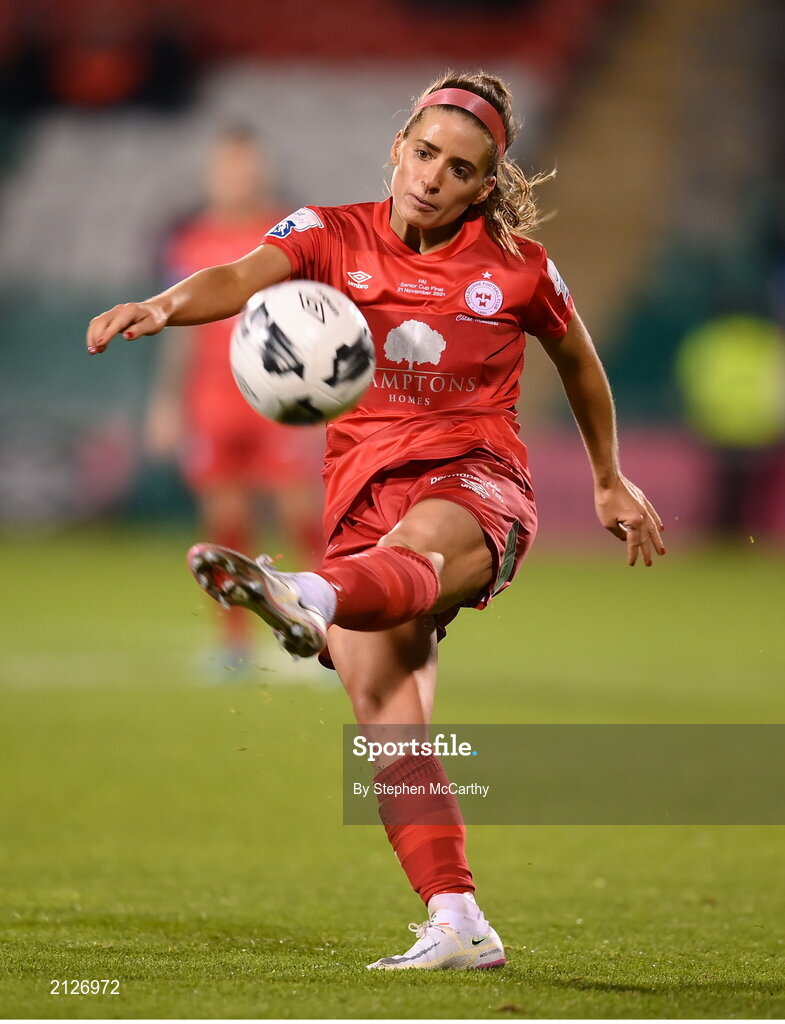 21 November 2021; Chloe Mustaki of Shelbourne during the 2021 EVOKE.ie FAI Women's Cup Final between Wexford Youths and Shelbourne at Tallaght Stadium in Dublin. Photo by Stephen McCarthy/Sportsfile