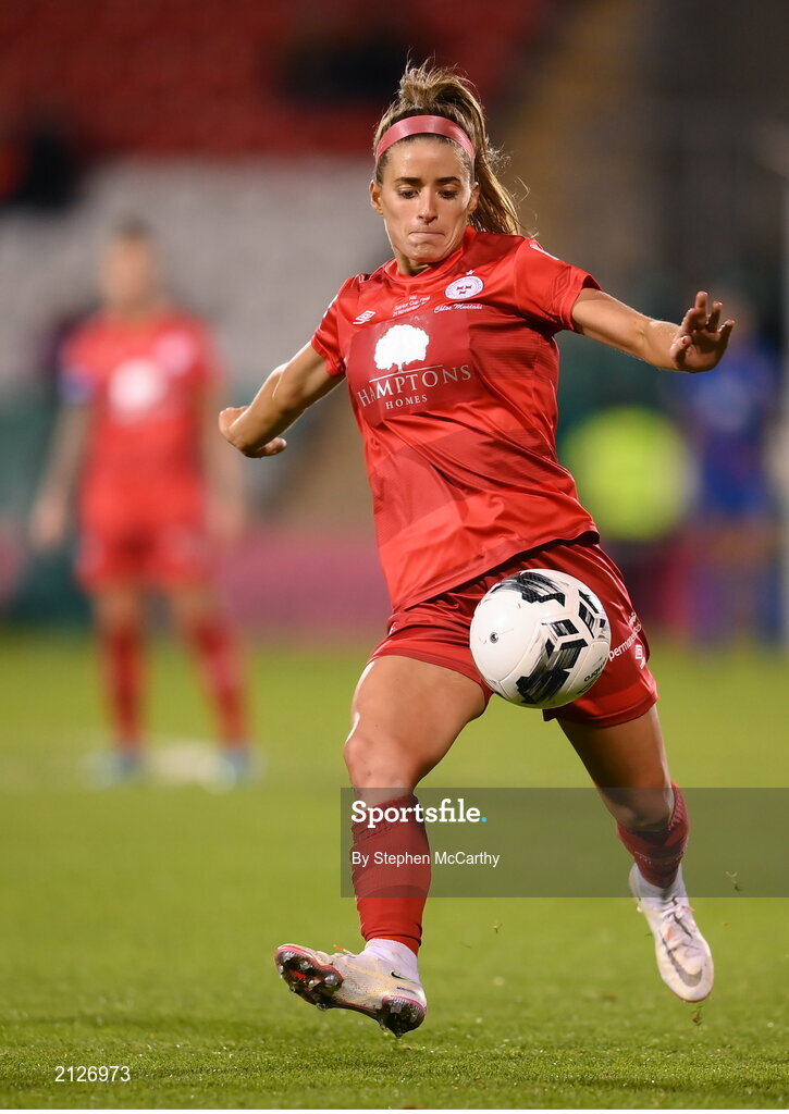 21 November 2021; Chloe Mustaki of Shelbourne during the 2021 EVOKE.ie FAI Women's Cup Final between Wexford Youths and Shelbourne at Tallaght Stadium in Dublin. Photo by Stephen McCarthy/Sportsfile