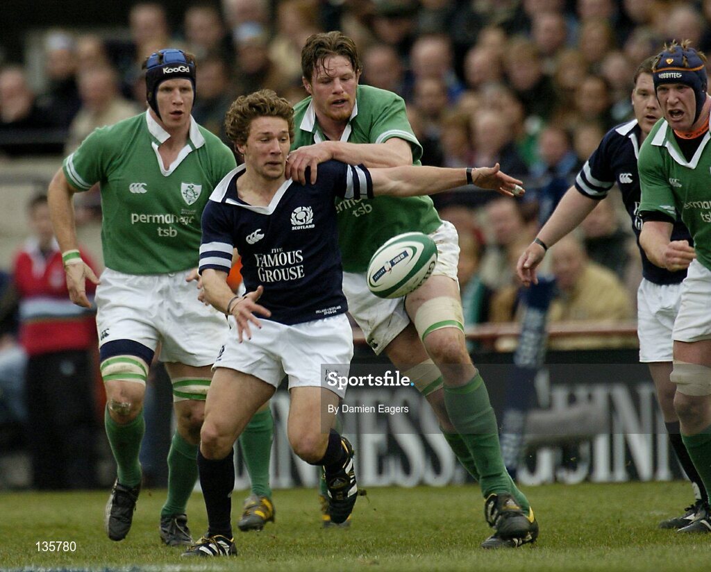 27 March 2004; Malcolm O'Kelly, Ireland, in action against Chris Cusiter, Scotland. RBS 6 Nations Championship 2003-2004, Ireland v Scotland, Lansdowne Road, Dublin. Picture credit; Damien Eagers / SPORTSFILE *EDI*