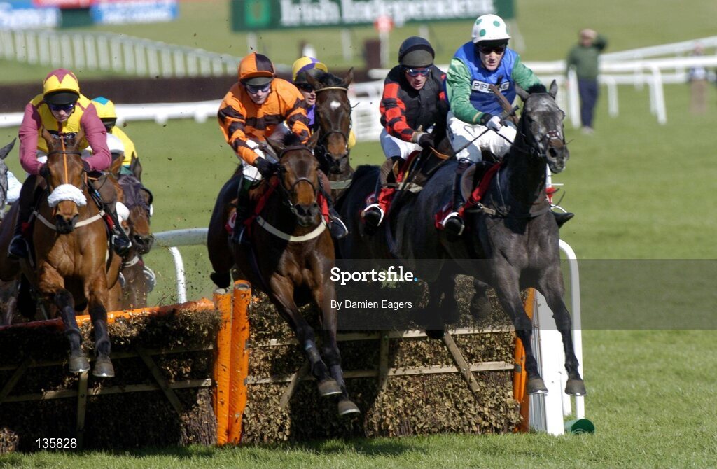 16 March 2004; Locksmith, with Tony McCoy up, Mariah Rollins, with David Casey, centre, and Albuhera, left, with Ruby Walsh, clear the last first time around during the Letheby & Christopher Supreme Novices Hurdle, Cheltenham Festival, Prestbury Park, Cheltenham, England. Horse Racing. Picture credit; Damien Eagers / SPORTSFILE *DEI*