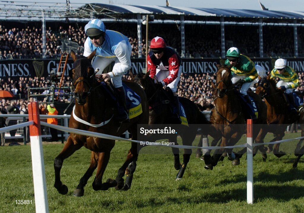 16 March 2004; Eventual winner Hardy Eustace, with Conor O'Dwyer up, leads the field during the Smurfit Champion Hurdle Challenge Trophy, Cheltenham Festival, Prestbury Park, Cheltenham, England. Horse Racing. Picture credit; Damien Eagers / SPORTSFILE *EDI*