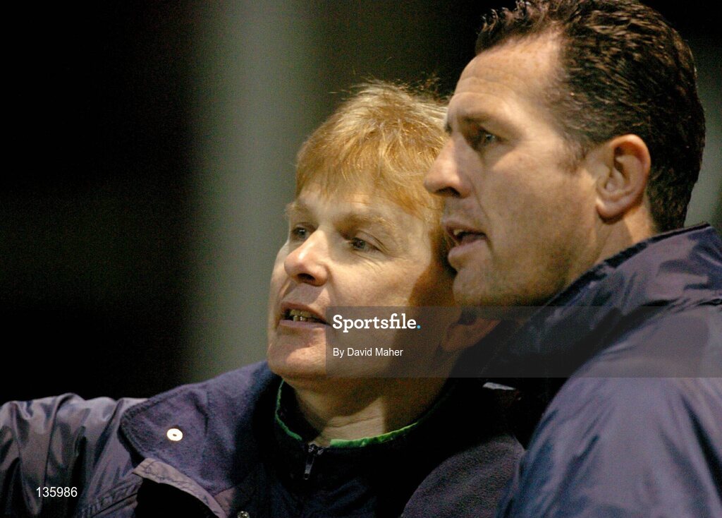 26 March 2004; Shamrock Rovers manager Liam Buckley, left, with assistant manager Liam O'Brien. eircom league, Premier Division, Shamrock Rovers v Cork City, Richmond Park, Dublin. Picture credit; David Maher / SPORTSFILE *EDI*