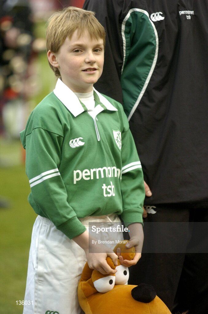 27 March 2004; Mascot Nicholas O'Grady alongside Ireland captain Brian O'Driscoll before the game against Scotland. RBS Six Nations Rugby Championship 2003-2004, Ireland v Scotland, Lansdowne Road, Dublin. Picture credit; Brendan Moran / SPORTSFILE *EDI*