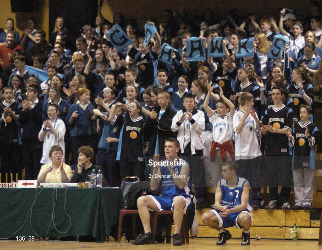 24 March 2004; The fans from Mercy Mounthawk cheer on their side. All-Ireland Schoolboys Basketball League, U19 'B'  Final, Malahide Community School, Dublin v Mercy Mounthawk, Tralee, Co. Kerry, ESB Arena, Tallaght, Dublin. Picture credit; Brendan Moran / SPORTSFILE *EDI*
