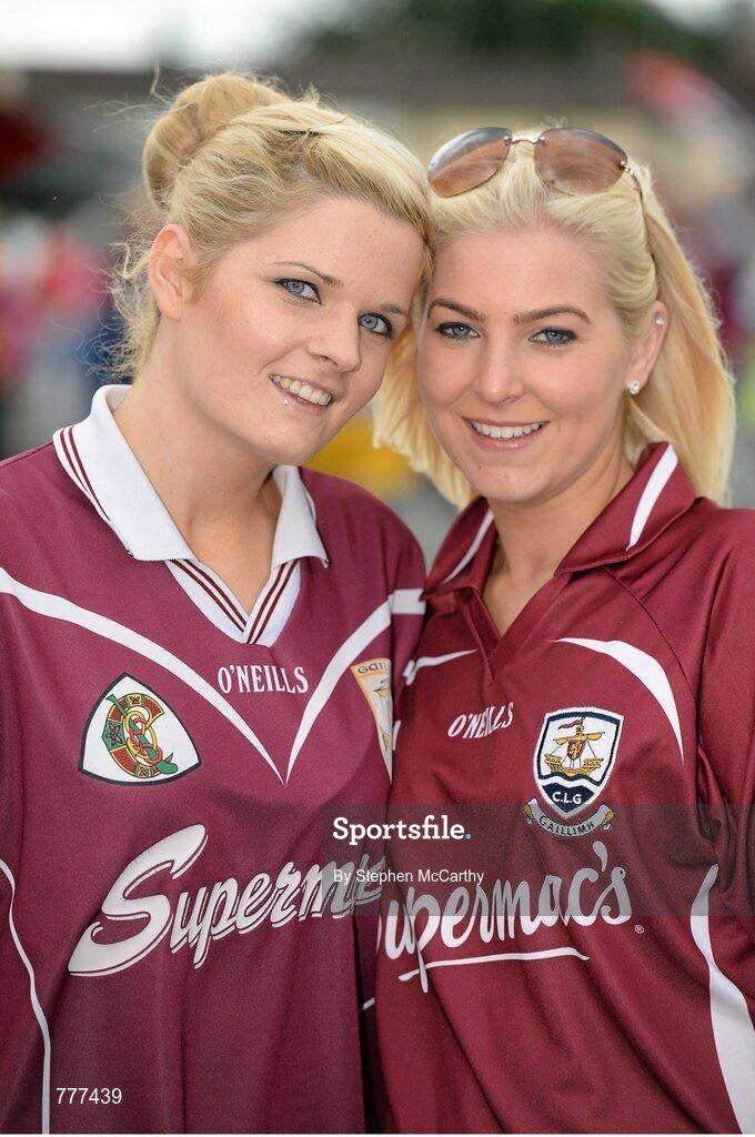 28 July 2013; Jemma Starr, left, and Laura Donoghue, from Woodford, Co. Galway, ahead of the game. GAA Hurling All-Ireland Senior Championship, Quarter-Final, Galway v Clare, Semple Stadium, Thurles, Co. Tipperary. Picture credit: Stephen McCarthy / SPORTSFILE