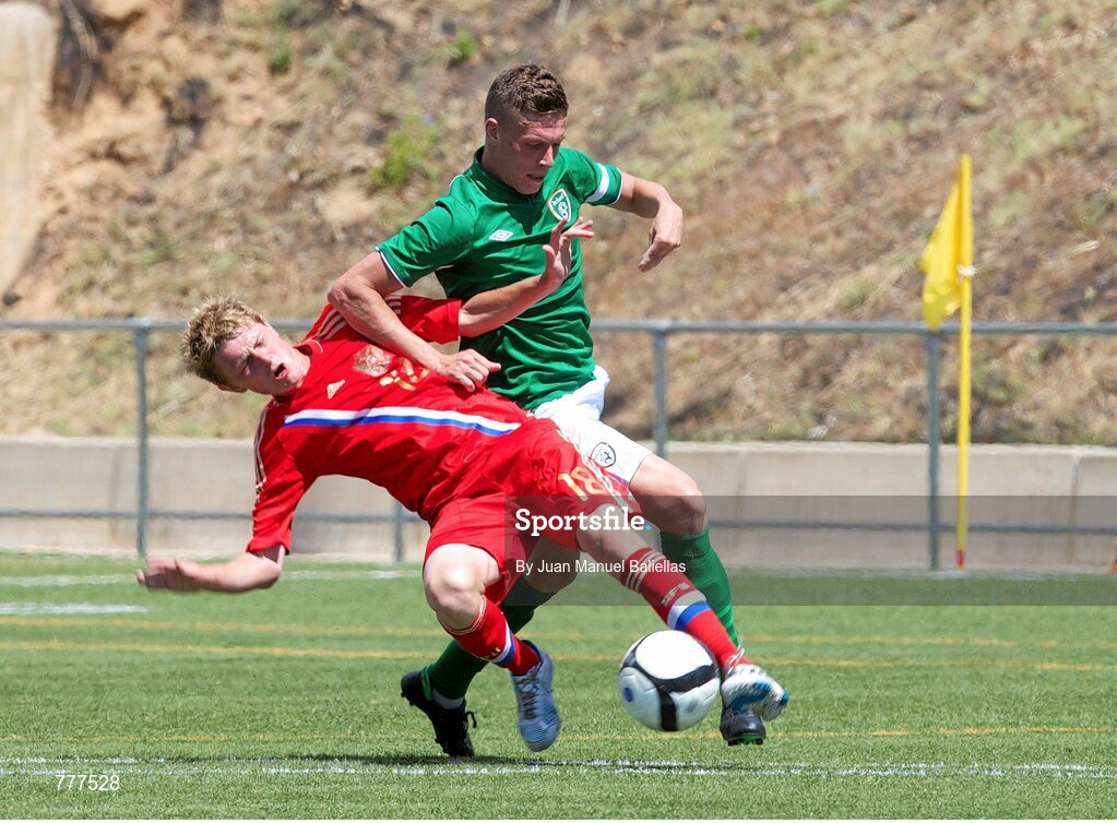 28 July 2013; Luke Evans, Ireland in action against Alexander Kuligin, Russia. 2013 CPISRA Intercontinental Cup, Group B, Ireland v Russia, Stadium ZEM Jaume Tubau, Sant Cugat del Valles, Barcelona, Spain. Picture credit: Juan Manuel Baliellas / SPORTSFILE