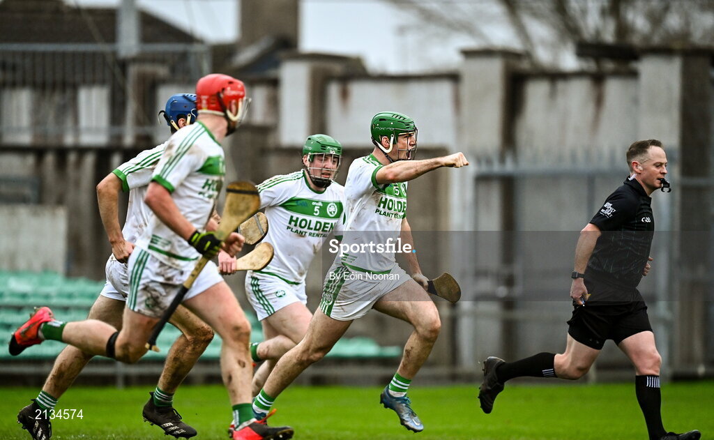 12 December 2021; Shamrocks Ballyhale players, including Eoin Cody celebrate after scoring their side's third goal in the last seconds of normal time to take the game to extra-time during the AIB Leinster GAA Hurling Senior Club Championship Semi-Final match between St Rynaghs and Shamrocks Ballyhale at Bord na Mona O’Connor Park in Tullamore, Offaly. Photo by Eóin Noonan/Sportsfile