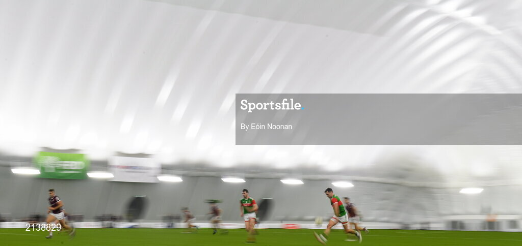 7 January 2022; Michael Plunkett of Mayo in action during the Connacht FBD League semi-final match between Mayo and Galway at the NUI Galway Connacht GAA Air Dome in Bekan, Mayo. Photo by Eóin Noonan/Sportsfile