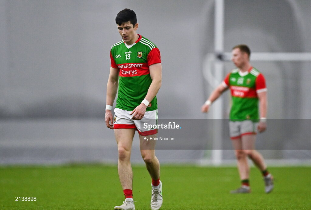 7 January 2022; Conor Loftus of Mayo after his side's defeat in the Connacht FBD League semi-final match between Mayo and Galway at the NUI Galway Connacht GAA Air Dome in Bekan, Mayo. Photo by Eóin Noonan/Sportsfile