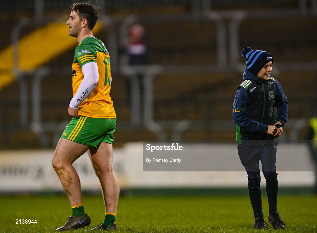 7 January 2022; A young fan reacts after getting the gloves of Paddy McBrearty of Donegal during the Dr McKenna Cup Round 1 match between Donegal and Down at Pairc MacCumhaill in Ballybofey, Donegal. Photo by Ramsey Cardy/Sportsfile