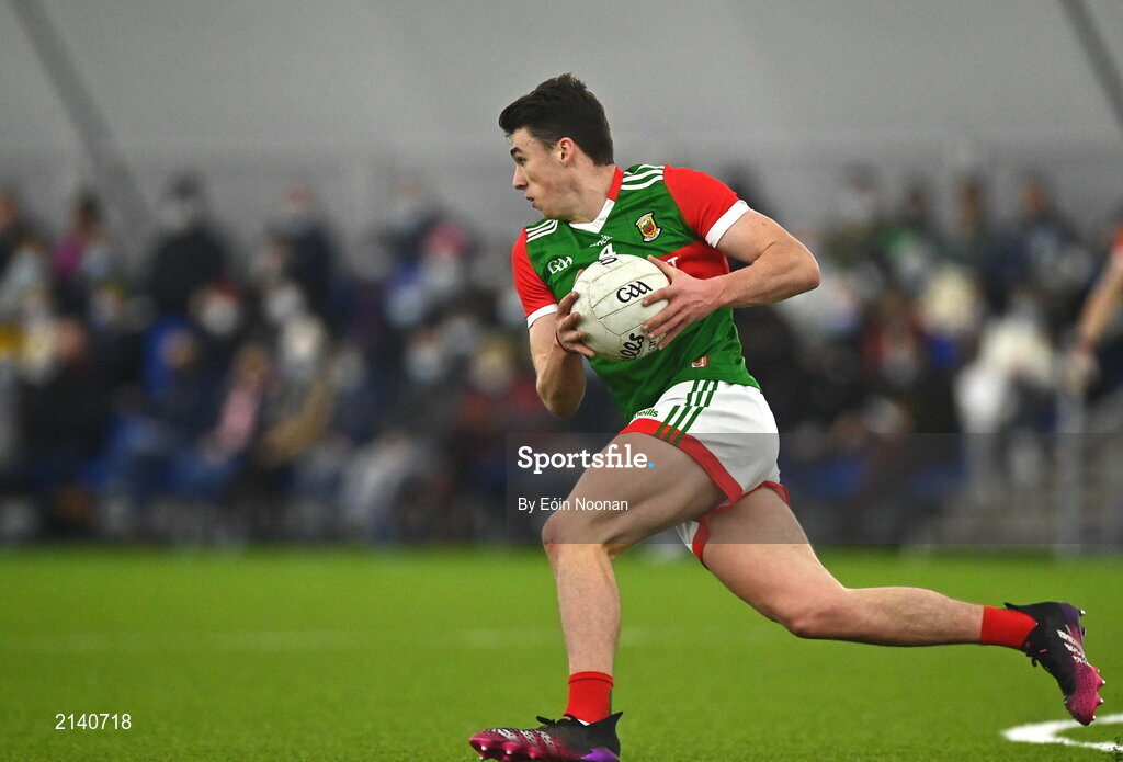 7 January 2022; Sam Callinan of Mayo during the Connacht FBD League semi-final match between Mayo and Galway at the NUI Galway Connacht GAA Air Dome in Bekan, Mayo. Photo by Eóin Noonan/Sportsfile